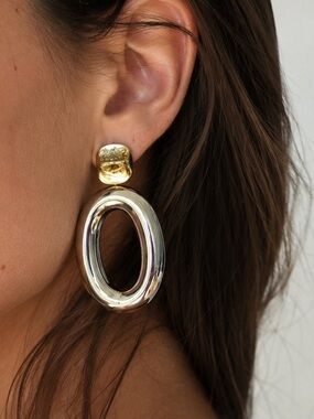 Two tone Oval Hoop Earrings